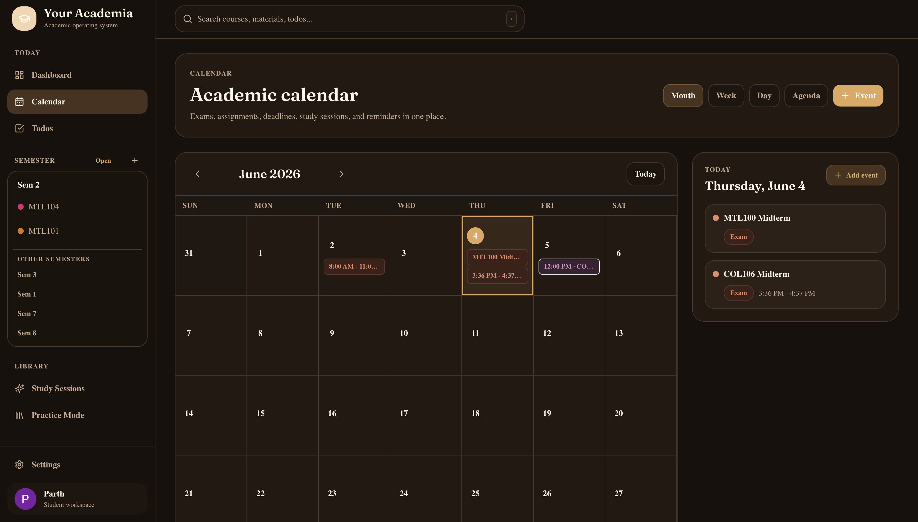 Calendar preview