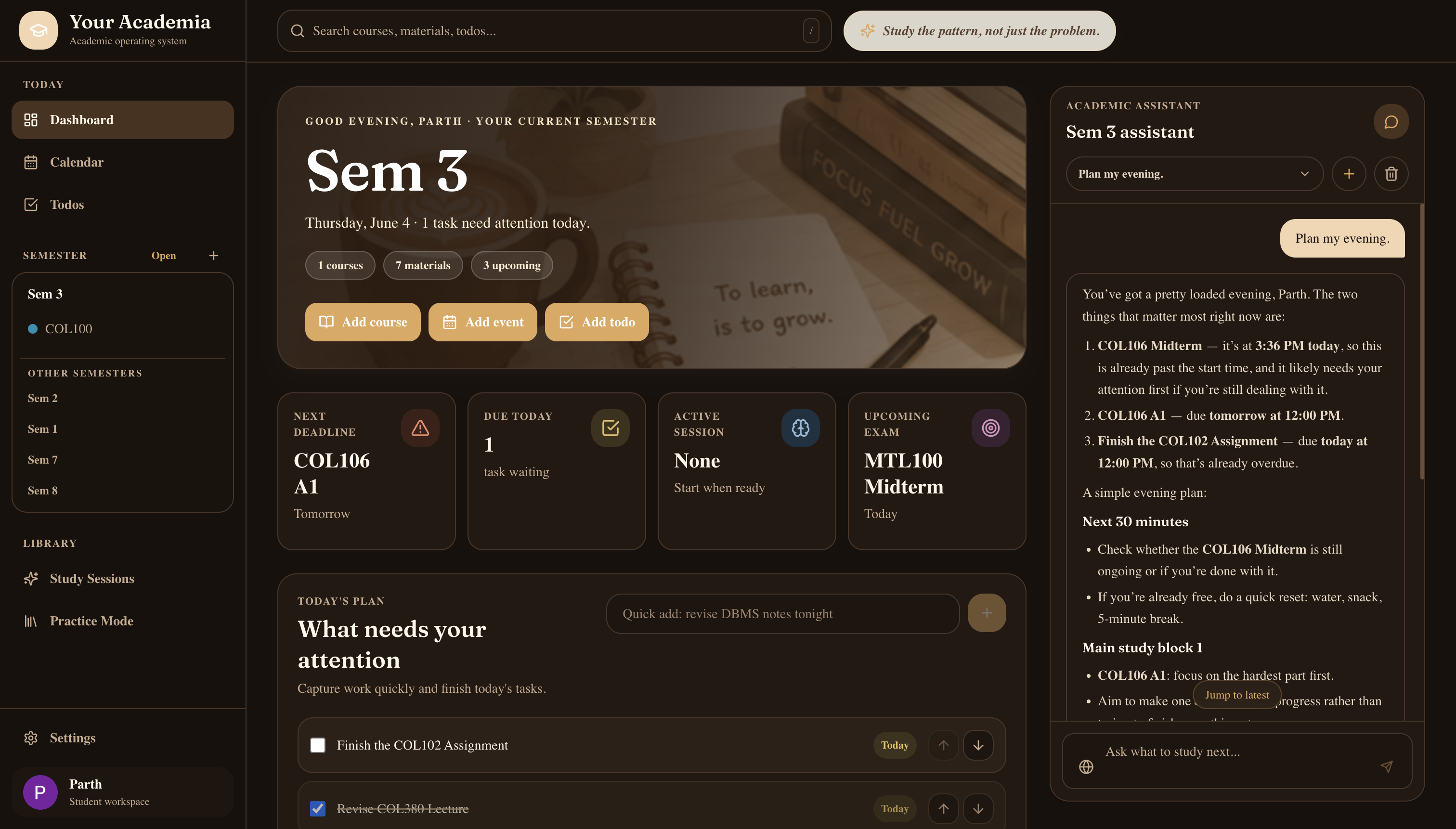 Dashboard and academic assistant preview